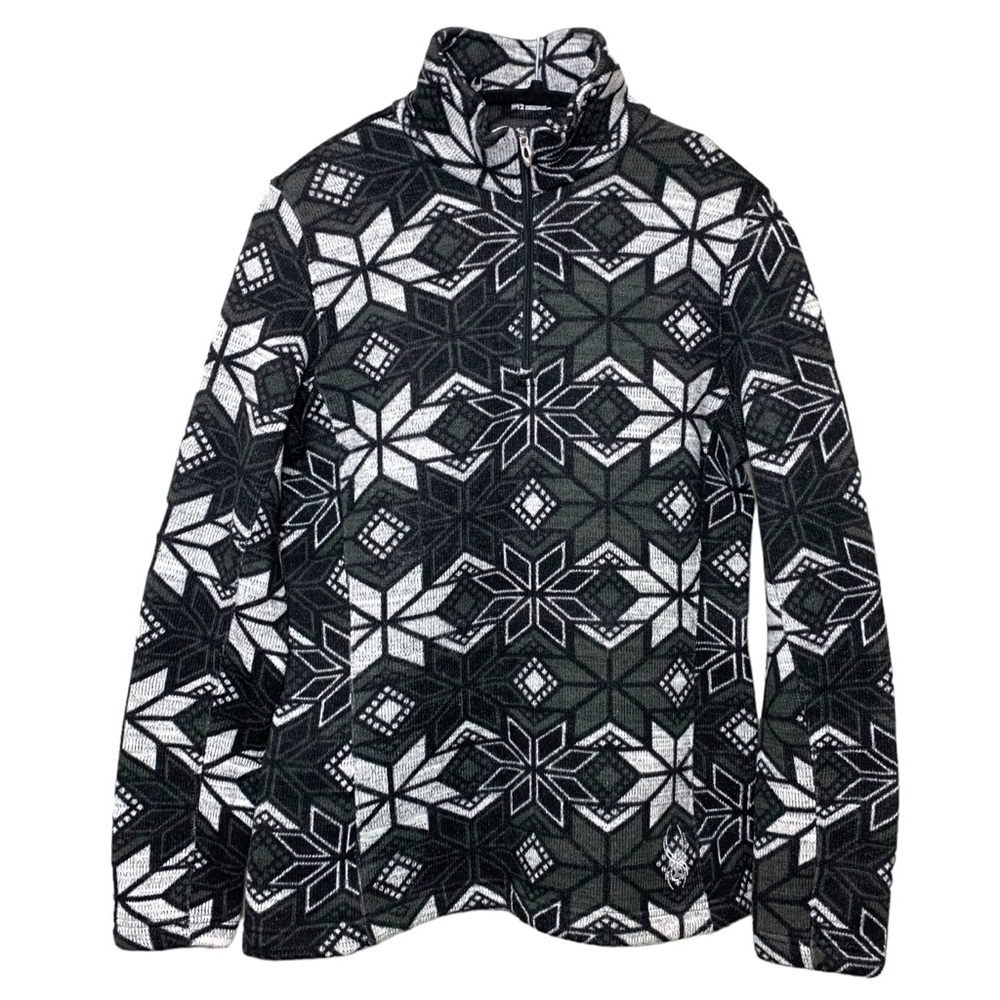 Spider Knit Fleeve Pullover Sweater Women Sz 12 Gray 1/4 Zip Long sleeve Sports